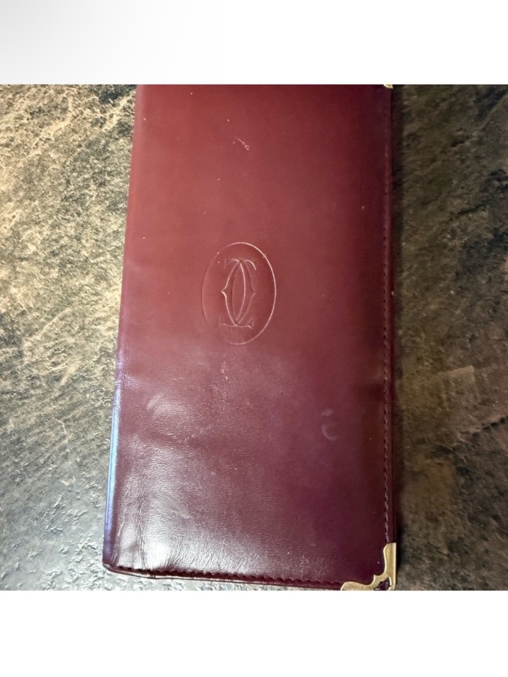 Vintage Cartier Must de Cartier Burgundy Leather Wallet/ Checkbook Holder